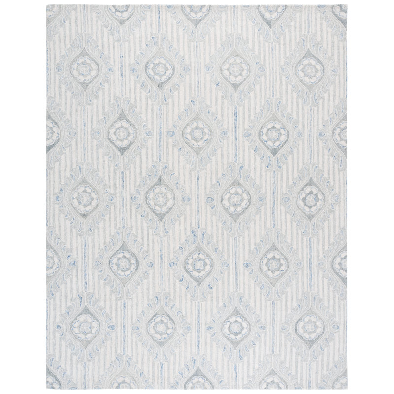 Tapis gris clair / bleu en laine / viscose / coton touffeté à la main Faust, Rectangle 8 pi x 10 pi