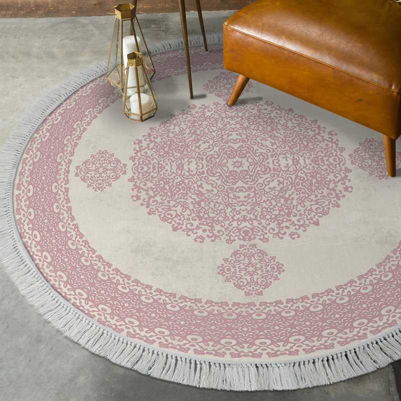 Round Mercedes Damask Area Rug, Round 100cm