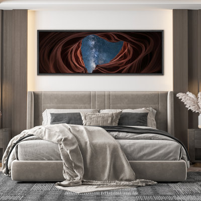Antelope Canyon Night Sky View Framed Canvas Wall Art - Stunning Milky Way Photography Framed by Sandstone Walls for Modern Nature-Inspired Decor