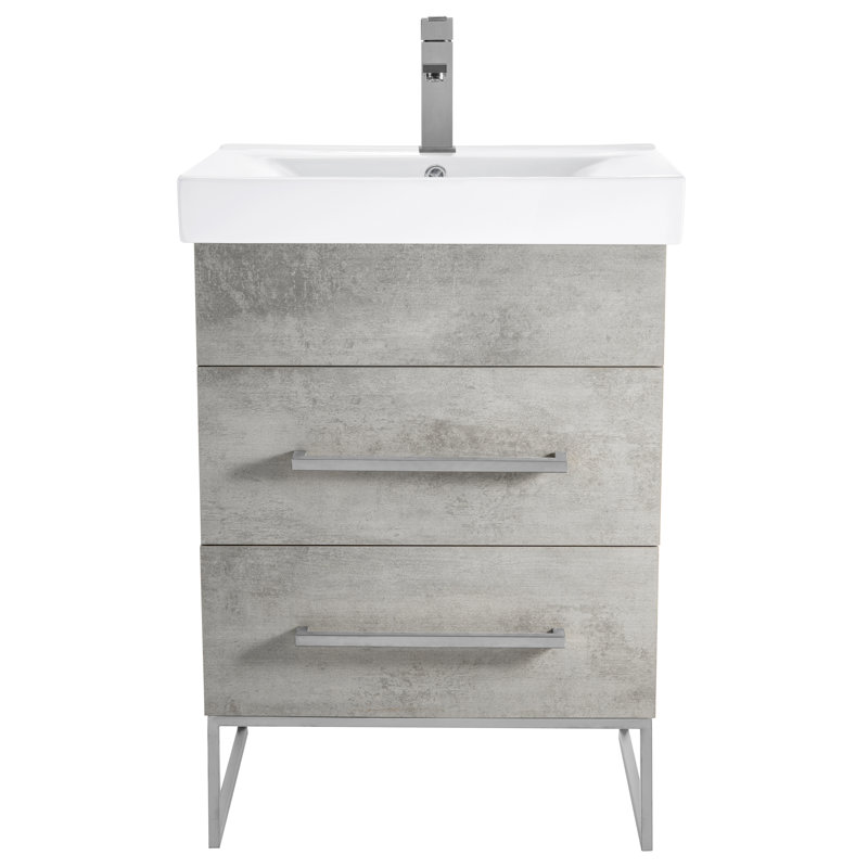Ensemble de meuble-lavabo simple 24 po Taft Avenue, Marbre gris, Chrome poli