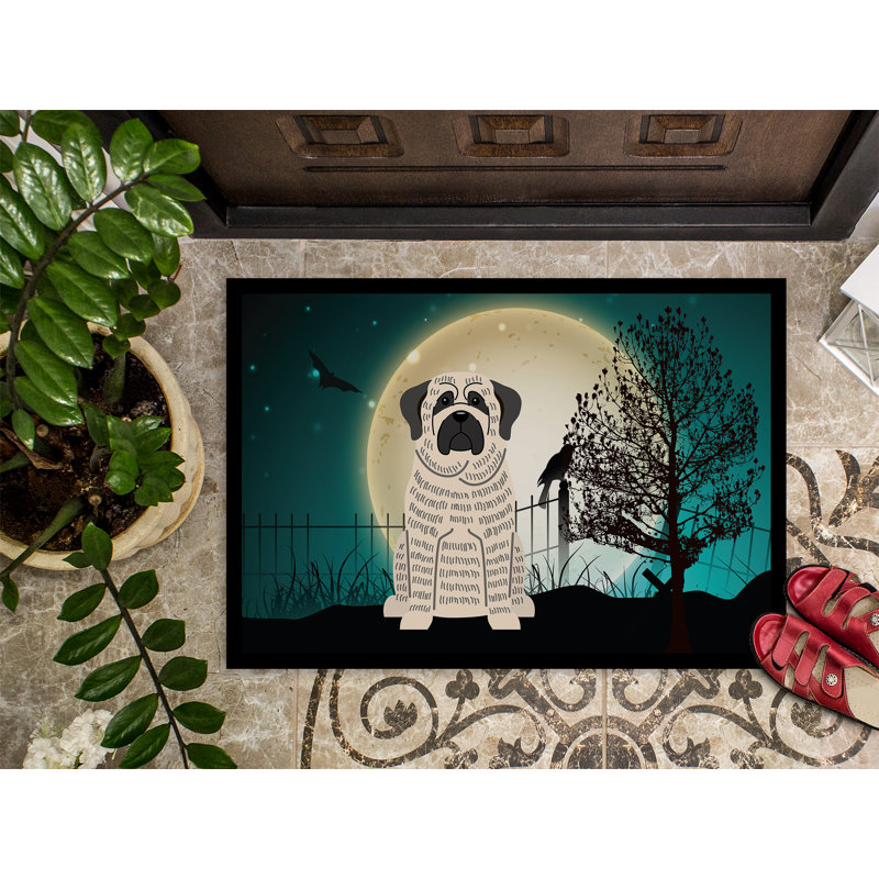 Paillasson d’extérieur d’Halloween effrayant d’Halloween, Rectangle 1 pi 6 po x 2 pi 3 po, Bringé / blanc