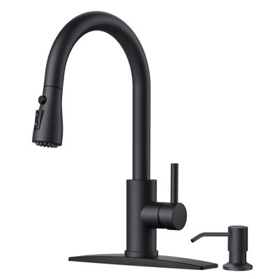 Black Kitchen Faucet with Soap Dispenser and Pull Down Sprayer