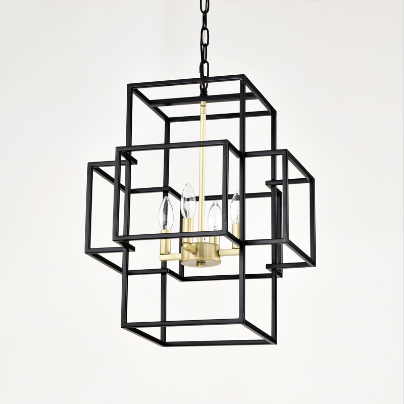 Luminaire suspendu noir mat et doré à 4 lanternes, plafond luxueux pour couloir, vestibule, bureau, bureau, hauteur réglable en métal à niveaux - doré, cuisine moderne,