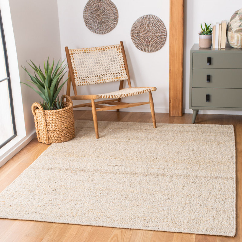 Tapis ivoire en laine et en coton tissé à la main Manon Natura, Rectangle 9 pi x 12 pi
