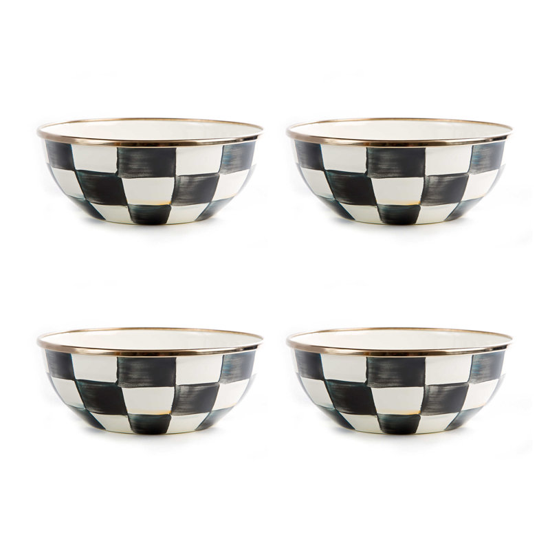 Sterling Check Enamel Everyday Bowls, Black/White