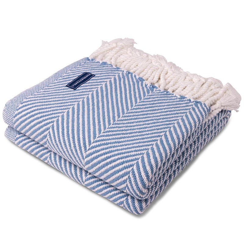 Jeté en coton Coastal Monhegan, Chevron bleu