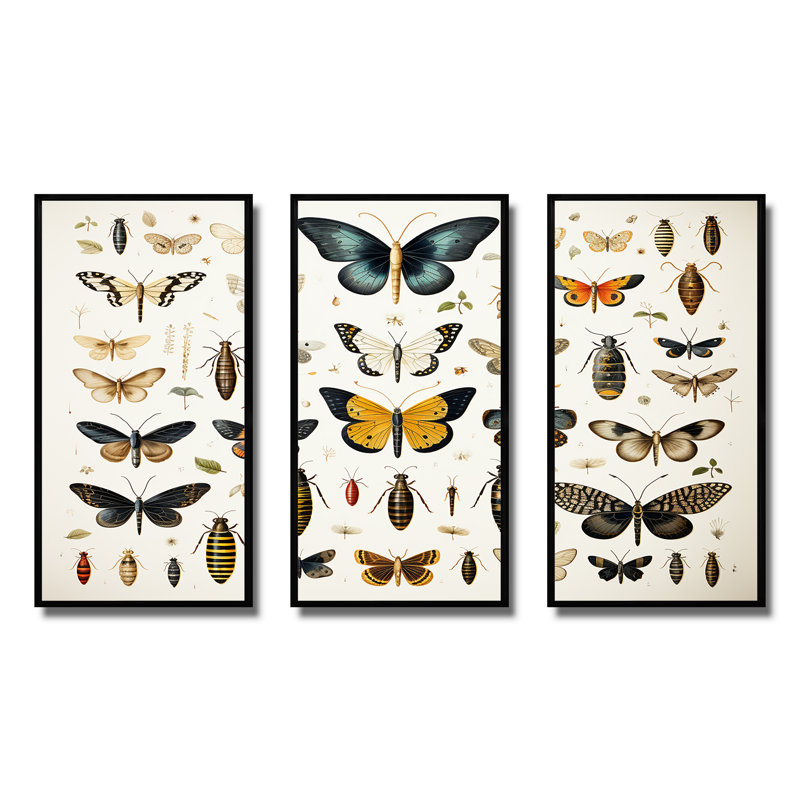Insectes et insectes bleus et jaunes - art mural insectes et insectes, Cadre flottant noir, H 32 po x l 48 po x P 1 po