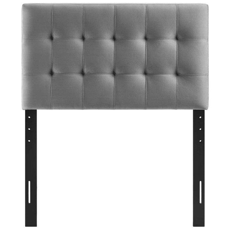 Gray Twin Upholstered Biscuit Tufted Velvet Headboard