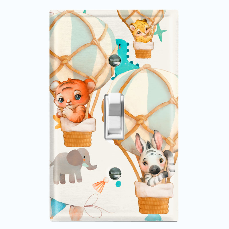 Cute Nursery Animals Balloon Blue 1 - Gang Toggle Light Switch Standard Wall Plate