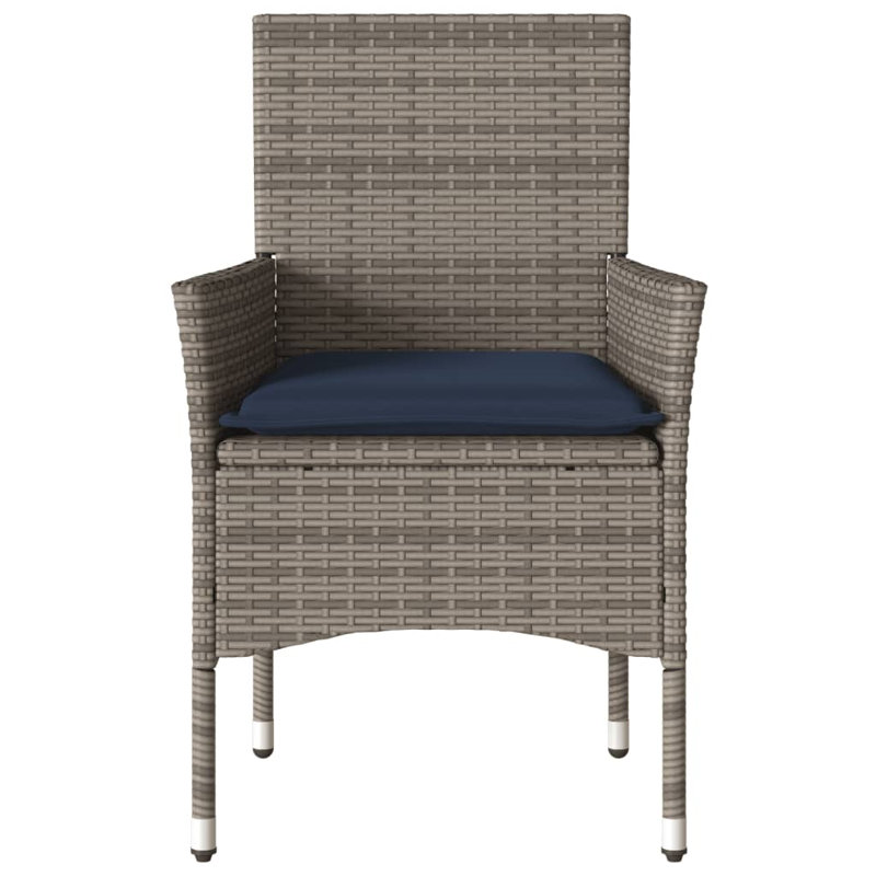  Patio Chairs With Cushions 2 Pcs Grey Poly Rattan, Gray/Blue