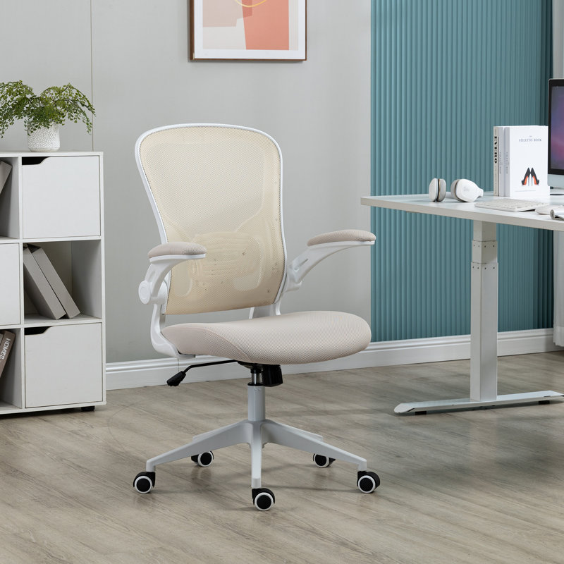 Chaise de bureau ergonomique moderne à dossier moyen en maille avec support lombaire réglable et accoudoirs rabattables