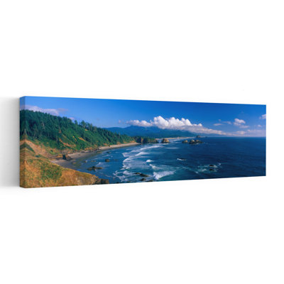 Sea Stacks Rock Formations Cannon Beach Oregon by J Sohm/VOA LLC - Wrapped Canvas Panoramic Print