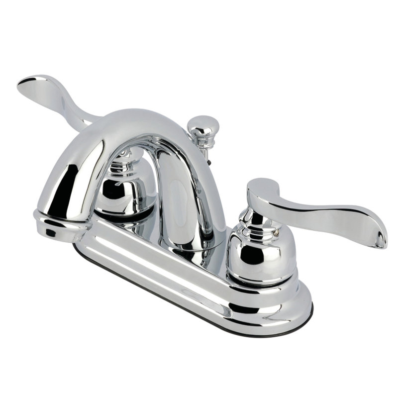 Robinet de salle de bain central à 4 poignées et 4 poignées à fixation sur le comptoir à 3 trous avec robinet escamotable en plastique Kingston Brass NuWave