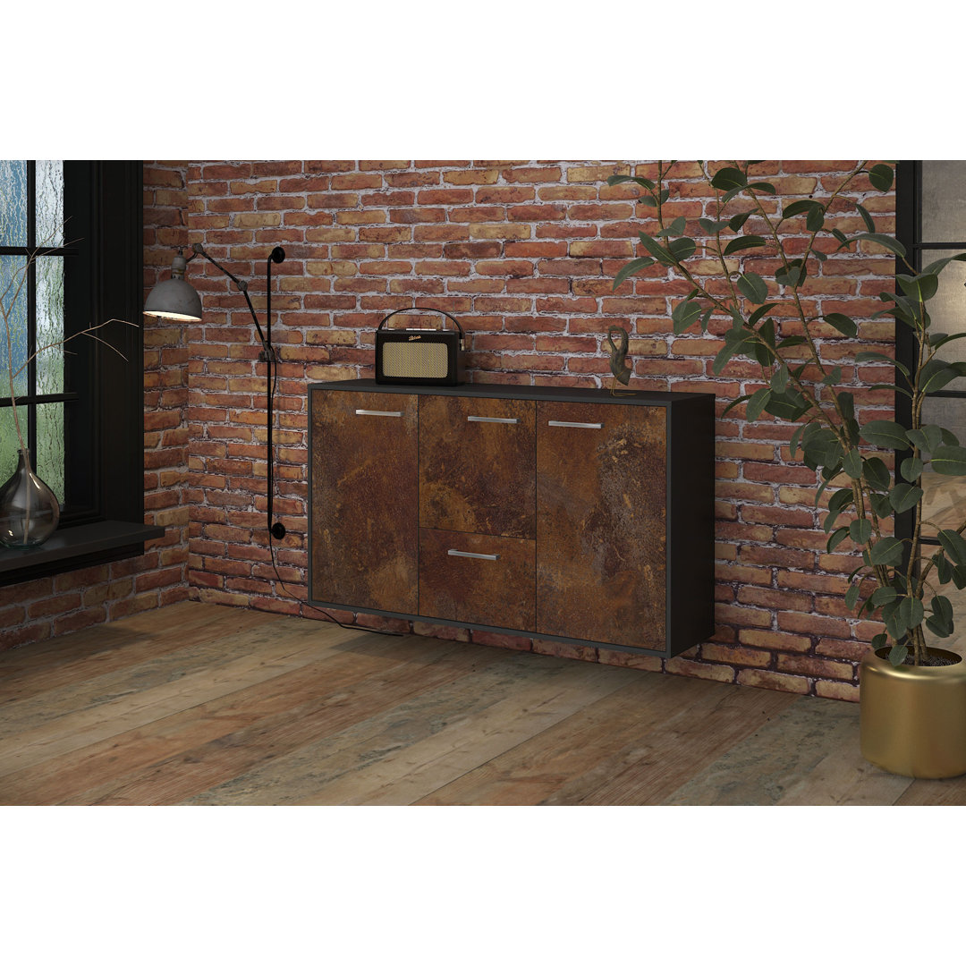 Sideboard Vancouver, Farbe: Beton/Weiss, Fliegend/Metallgriffe, Größe: 136x79x35cm