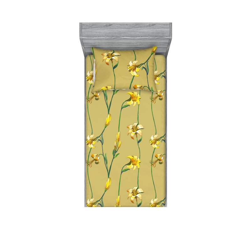 Drap-housse et taie décorative Ambesonne, Ensemble de draps pour lit simple avec 1 taie d'or