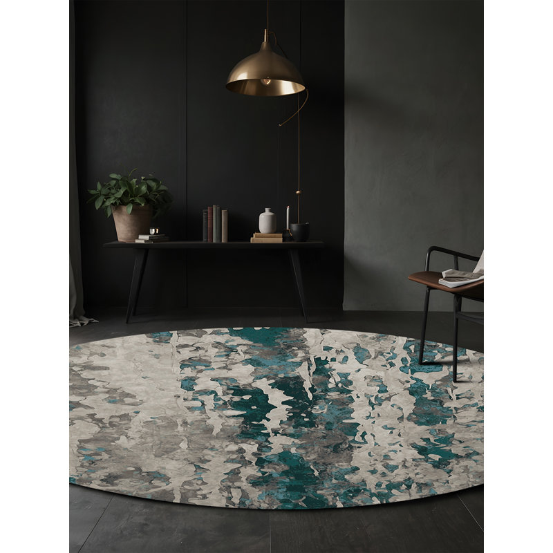 Tapis gris soyeux et moelleux, Rond 3 pi