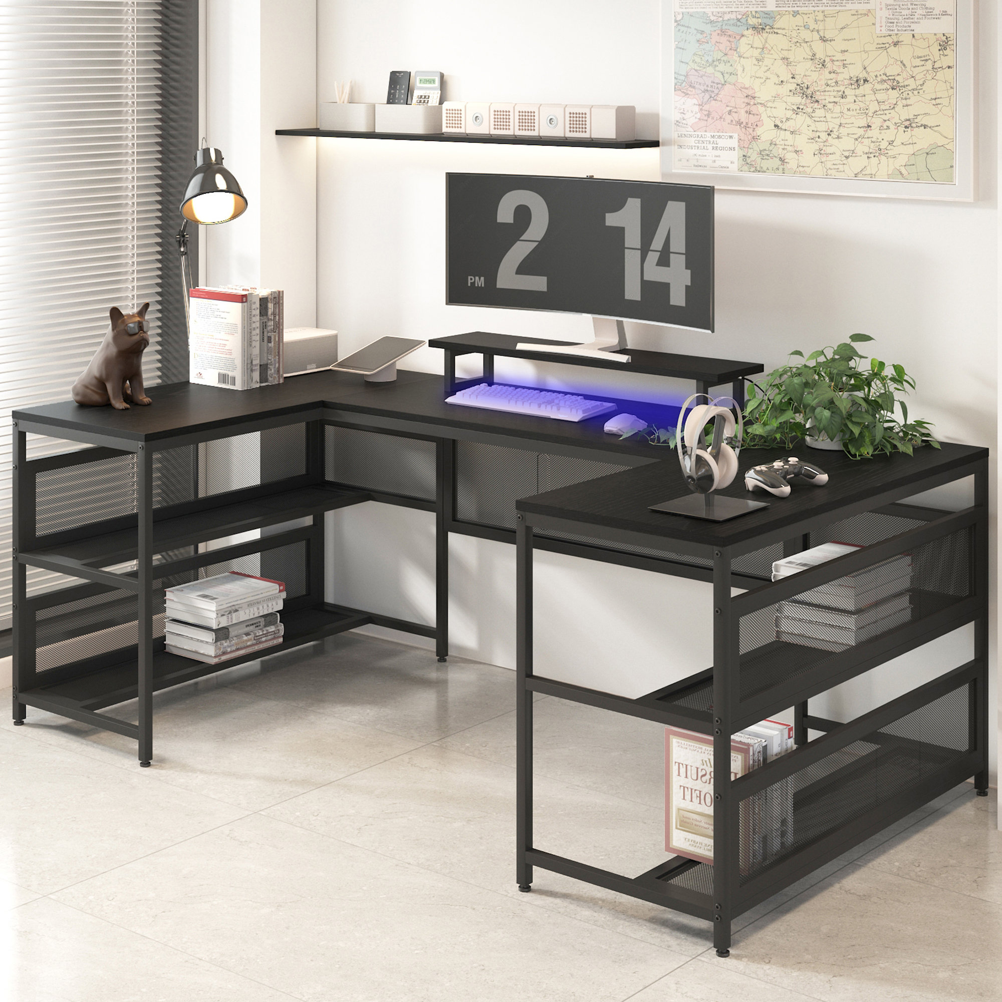 Inbox Zero Laurece Rectangle 2 Person 81.86'' L Modular Computer Table ...