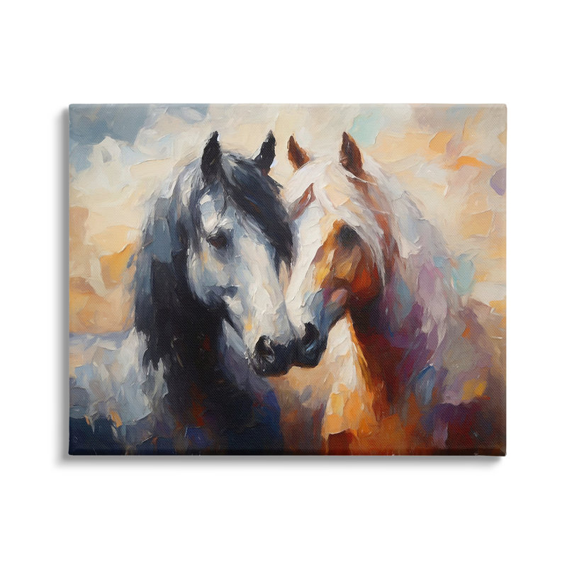 «Hugging Horses», reproduction sur toile par Ramona Murdock, H 24 po x l 30 po x P 1,5 po