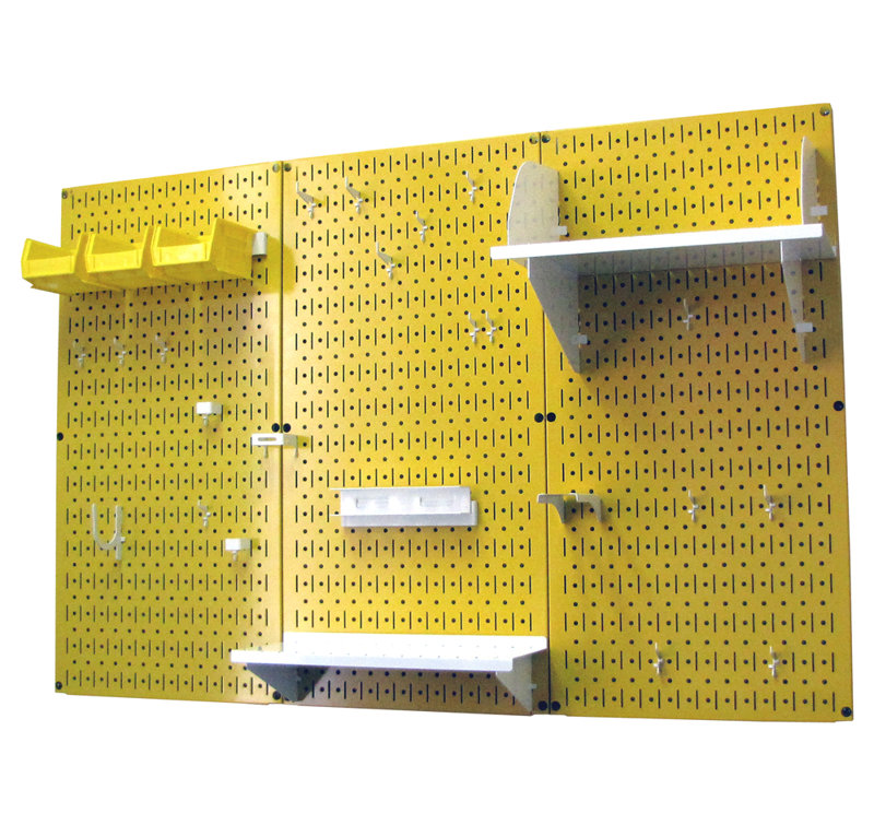 Ensemble de panneau perforé de rangement pour outils standard H 32 po x 48 po, Jaune et blanc