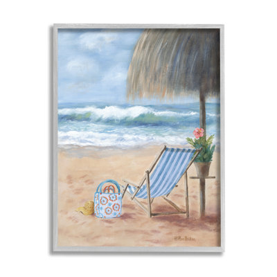 «Beach Chair Tropical Relaxing Holiday» par Pam Britton, peinture sur bois à cadre flottant