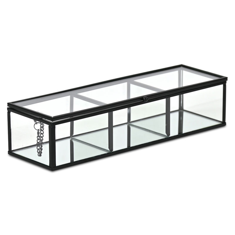Boîte de présentation en verre à miroir 10,6 "avec 3 compartiments Verena, Noir