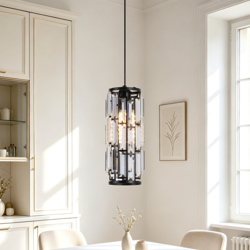 Deimonas 1 - Light Crystal Cylinder Pendant Light, Black