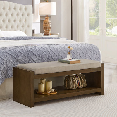 Banc d'appoint de 47 po avec étagère à chaussures inférieure, banc de siège rembourré pour le salon, banc de bout de lit compact moderne avec rangement pour sièges de chambre à coucher, coussin amovible, l 47 po