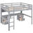 Wood Full Size Loft Bed In Gray With Desk, Storage & Charging Outlet Point-1674304397