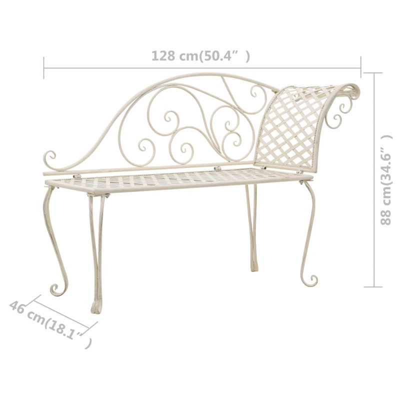 Garden Chaise Lounge 128 cm Steel Antique, White