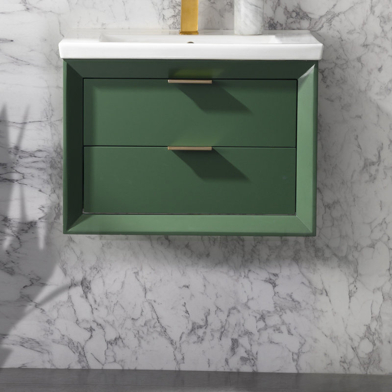 Draven 24'' Single Bathroom Vanity with Porcelain Top, Green