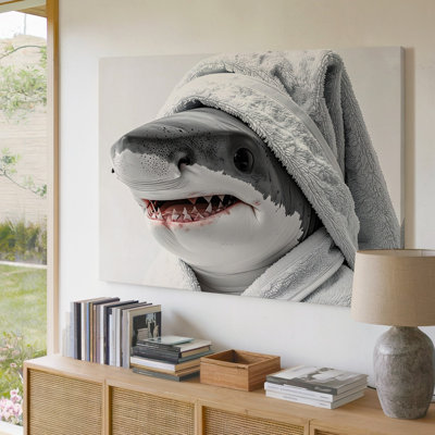Spa Day Shark Canvaswhimsical Cartoon Sea Creature Wall Art Canvas Ready To Hang Gallery Wrapped Home Decor Modern Design Premium Quality