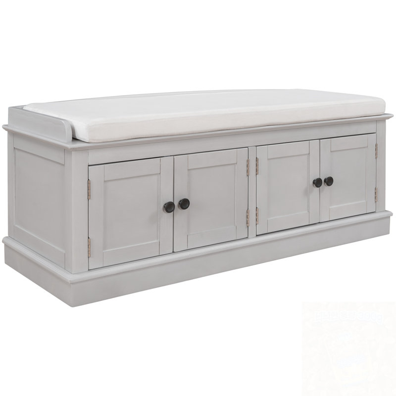Banc de rangement pour chaussures avec 4 portes et tablettes réglables, Gris délavé