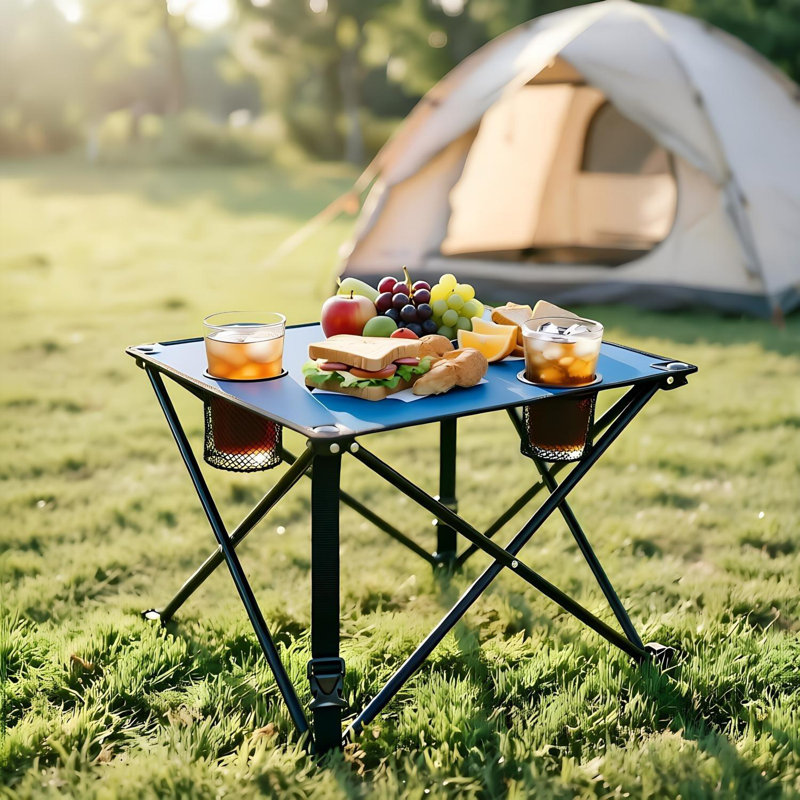Table de pique-nique pliable 18,5 x 18,5 x 14,96 po avec 2 porte-gobelets, Bleu