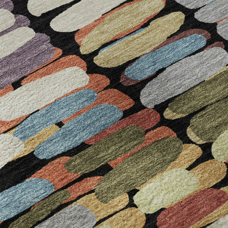Tapis abstrait lavable à la machine de qualité supérieure Mayfield AMF2349, Noir, 8 pi x 10 pi