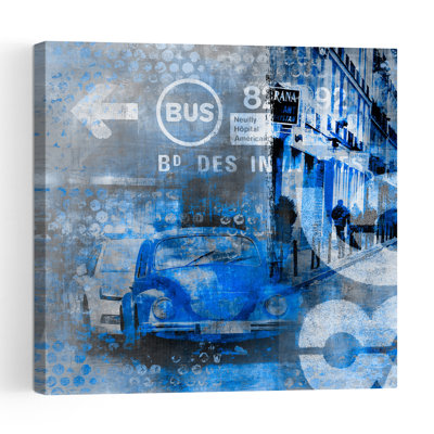 Affiche murale abstraite rétro vintage « Parisian Urban Blues »