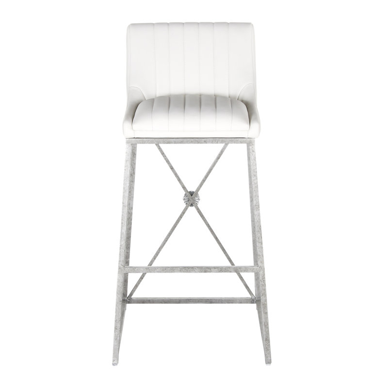 Medallion Upholstered Bar Stool with Metal Frame, Royal Silver, White, Bar Stool (30'' Seat Height)