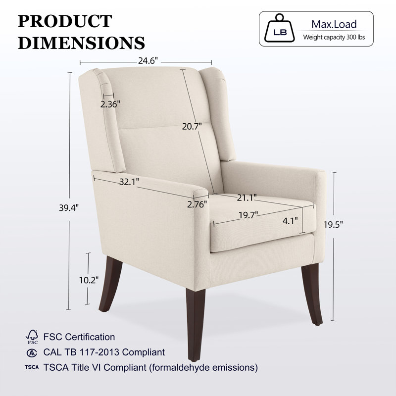 Fauteuil d'appoint rembourré en polyester à haut dossier avec ressorts à arc, Beige