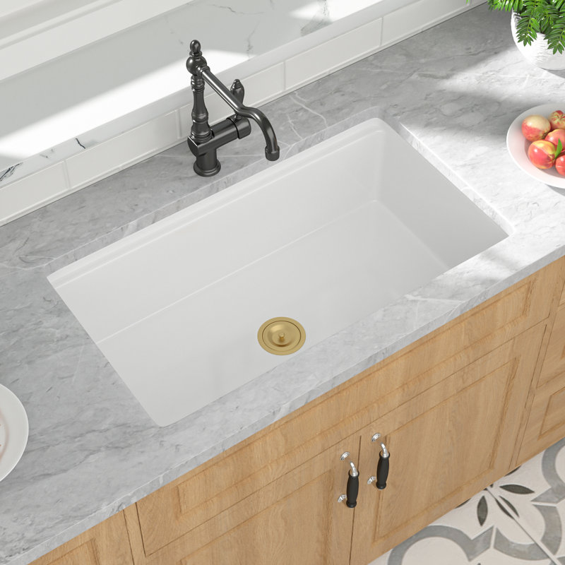 Undermount Ceramic Kitchen Sink 33"L x 19"W Workstation Single Bowl Kitchen Sink with Cutting Board
