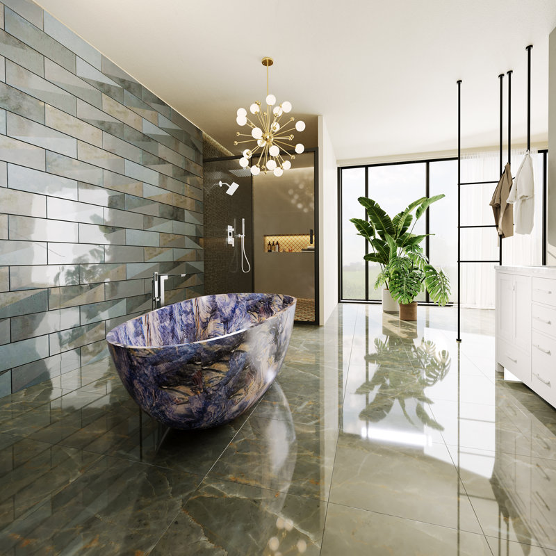 Barre Casainc Marble Pattern Freestanding Soaking Solid Surface Resin Stone Bathtub