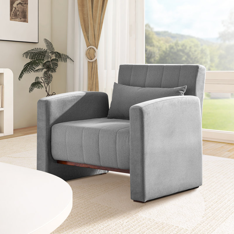 Comfortable 3 In 1 Convertible Sleeper, Sofa Bed, Adjustable Backrest Chair With One Pillow