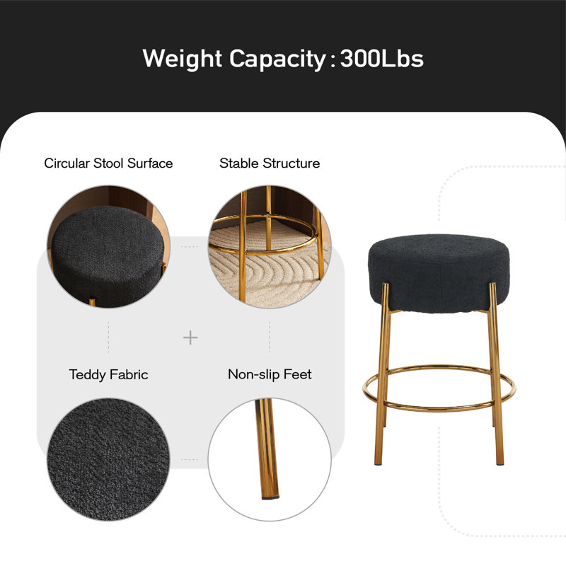 Tabouret de comptoir 23,81 po Gwyneira, Or, Noir