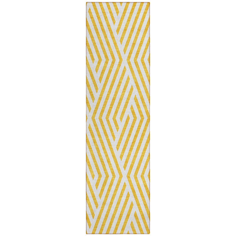 HomeRoots 8' Gold And White Geometric Washable Indoor Outdoor Runner Rug