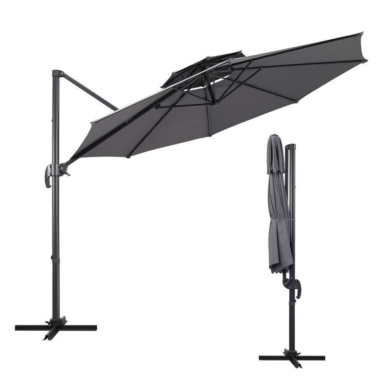 10FT Cantilever Patio Umbrella with Cross Base Included 360 Rotation Large Offset Hanging Outdoor Shade for Pool Backyard&Deck