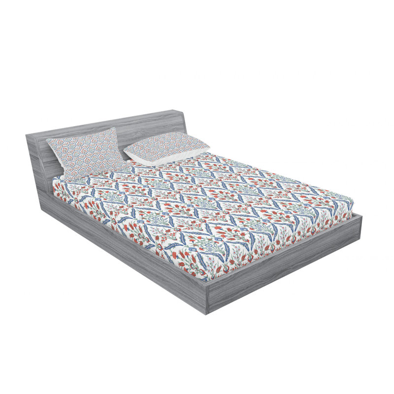 Microfiber Floral Sheet Set, Full/Double Sheet Set + Fitted Sheet + 2Pillowcase