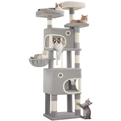 180 cm Cat Tree for Indoor Cats, Cat Tower, Multi-Level Cats Condo with 8 Scratching Posts, 3 Platforms, 2 Caves, Basket, Plush Balls, Sisal Rope, Anti-Tip Kit 