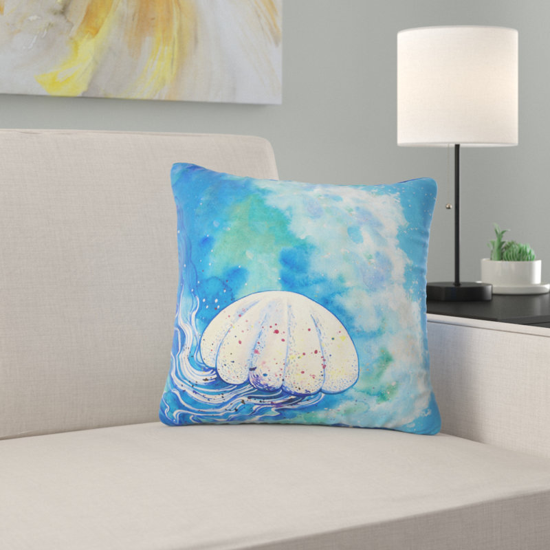 Grande aquarelle méduse - coussin imprimé animal, 18 po x 18 po, Coussin décoratif