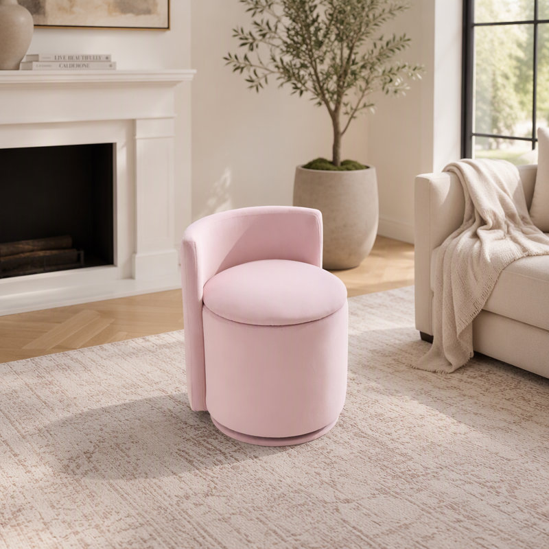 Fauteuil d'appoint pivotant en velours, fauteuil de coiffeuse confortable avec dossier incurvé et rangement dissimulé, Rose