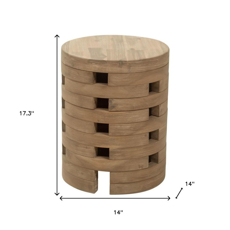14" Natural Solid Wood Round Outdoor Side Table