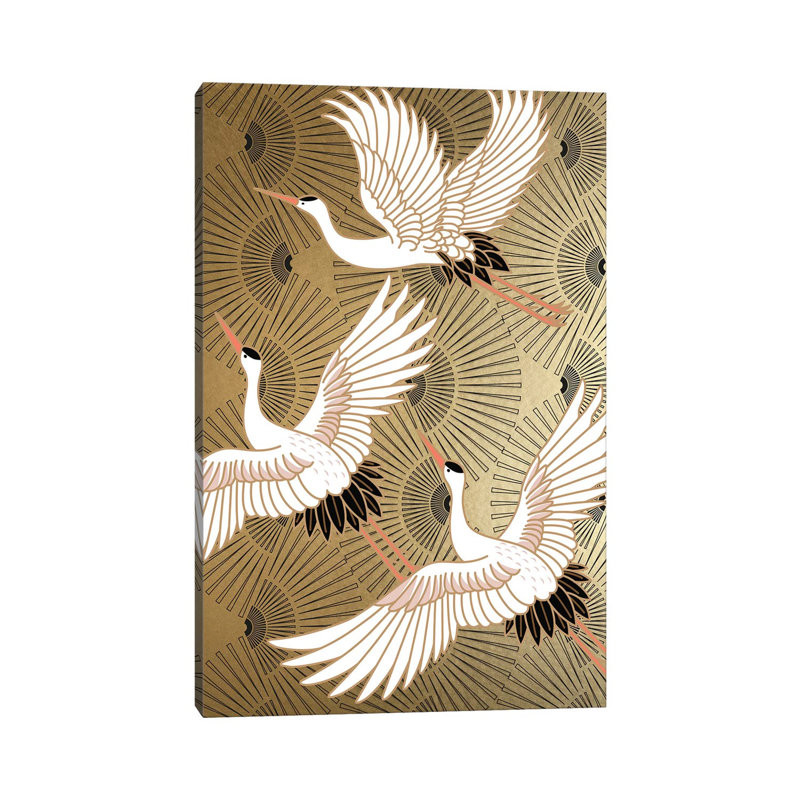 Crane japonais par Nikki Chu - reproduction, Toile tendue, H 12 po x l 8 po x P 0,75 po