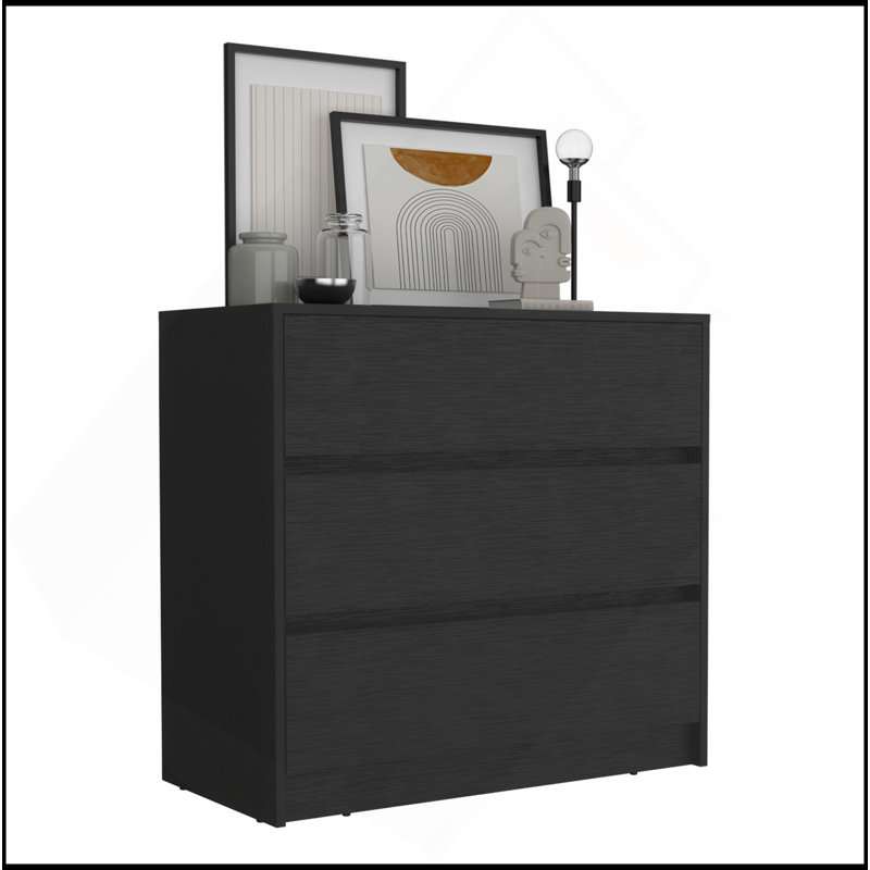 Commode H 31 po, 3 tiroirs, commode, Noir